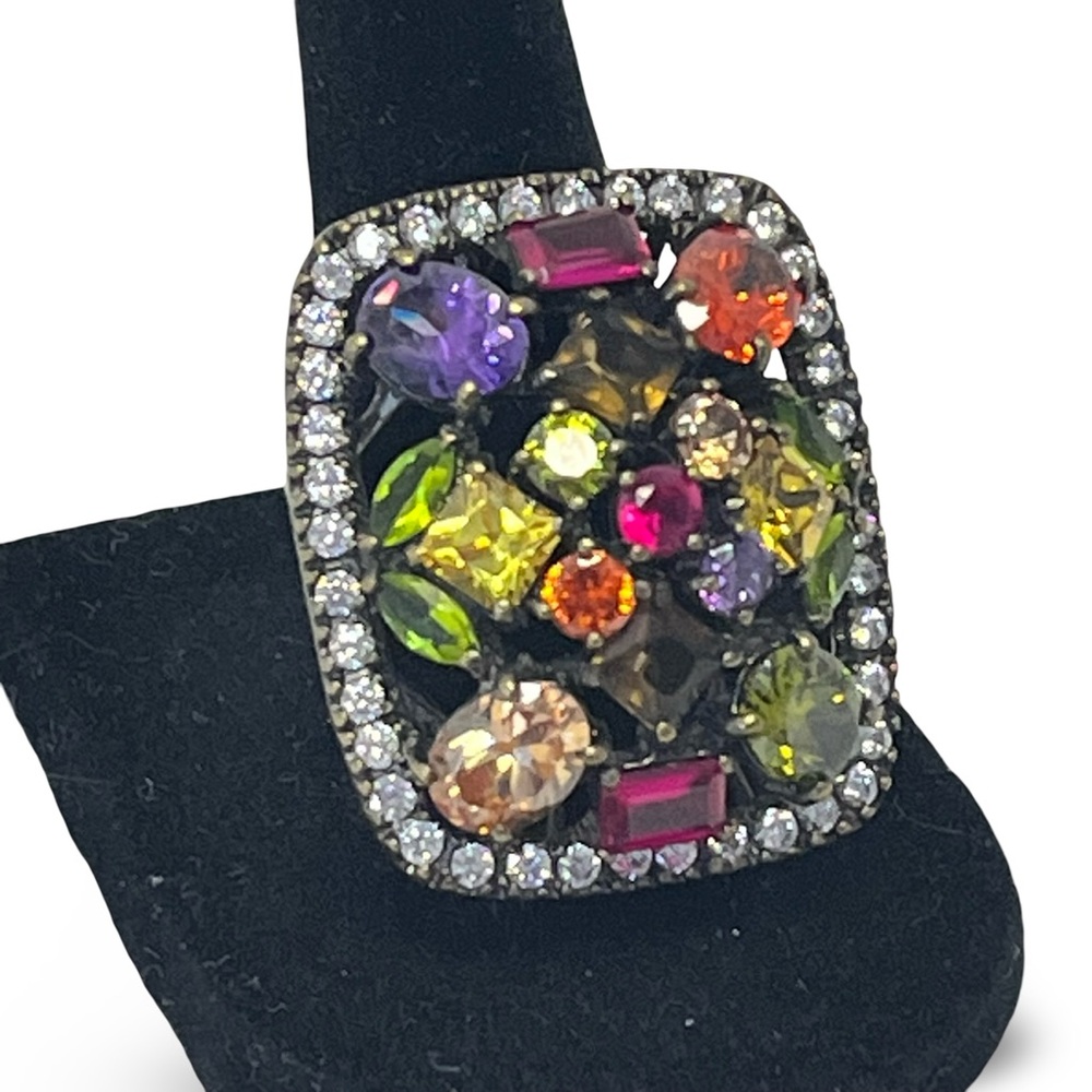 Multicolor Gemstone Statement Ring Size 7 - image 2